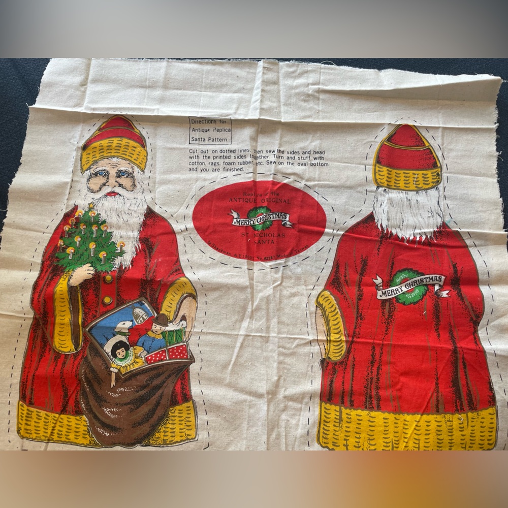 Vintage Santa Claus St Nick Pillow Fabric Replica of Antique